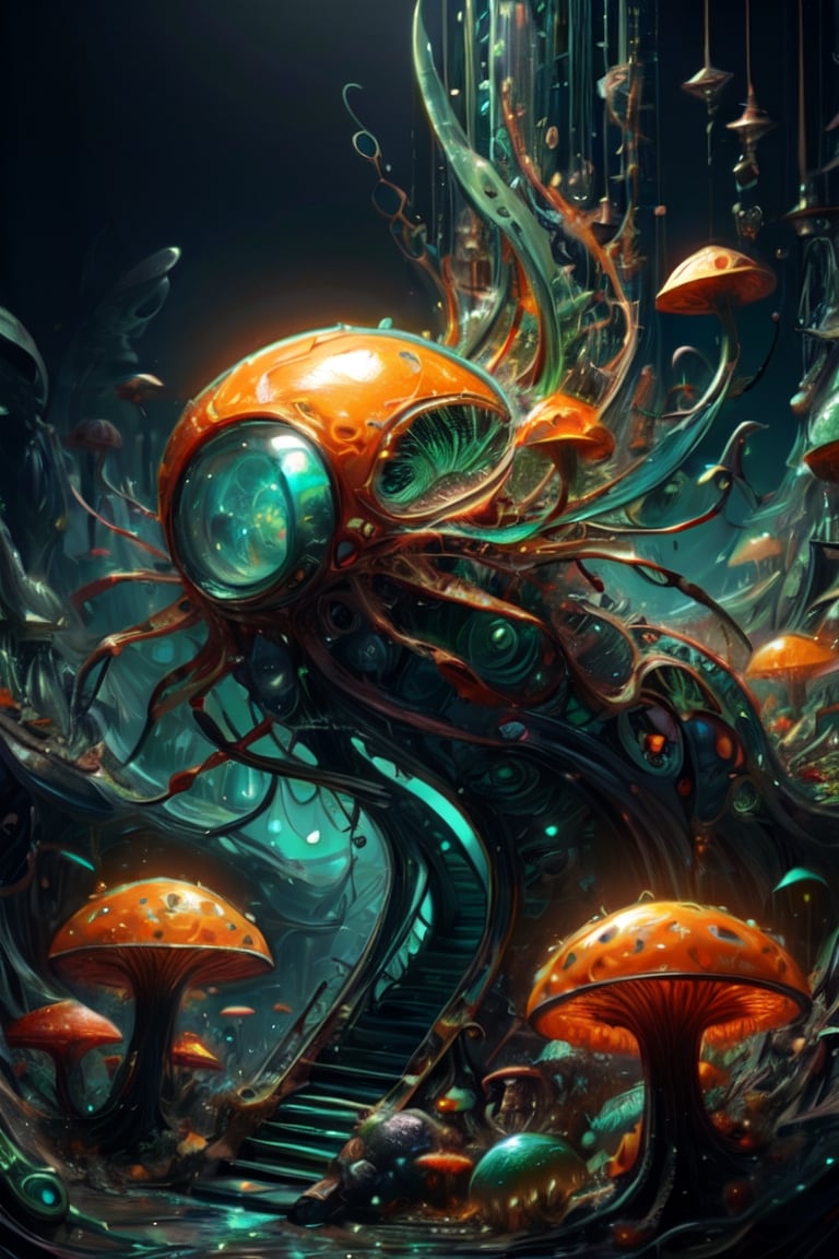 Cute creature from Space. terraforming. Alien Flora,  Mechanical Spiders,  mushrooms and boones close-up by Servibot on Te...