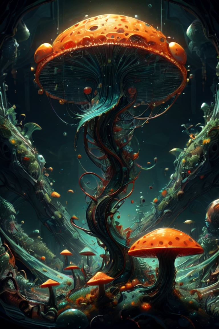 Cute creature from Space. terraforming. Alien Flora,  mushrooms and boones close-up,  hyper detailed by Servibot on Tensor...