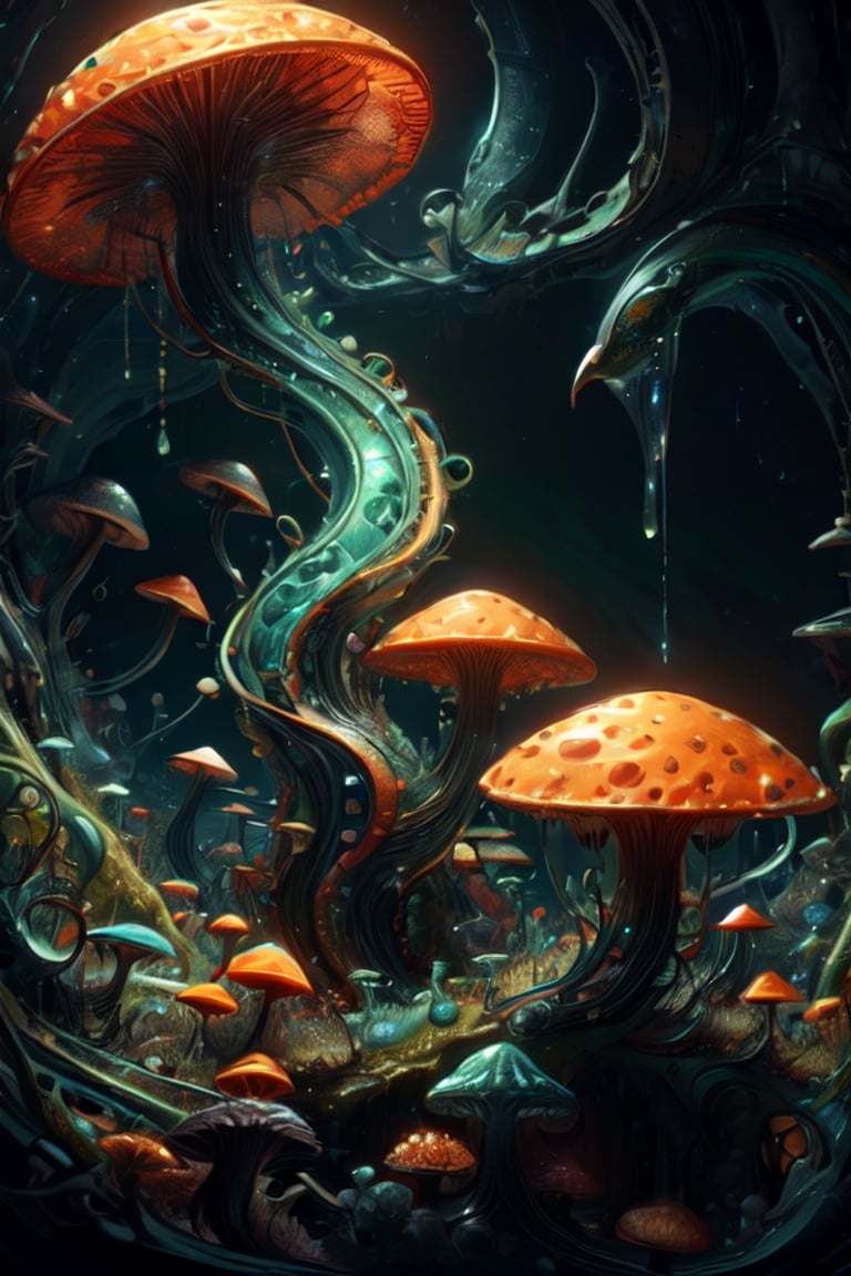 Cute creature from Space. terraforming. Alien Flora,  mushrooms and boones close-up,  hyper detailed by Servibot on Tensor...