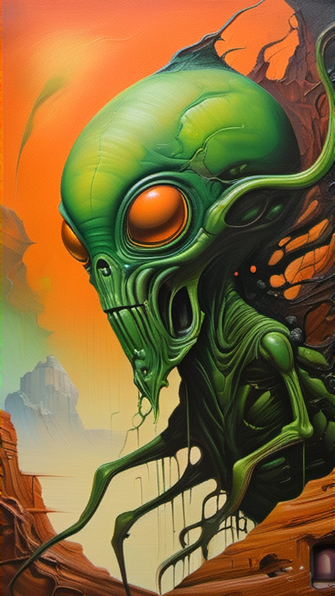 In a spellbindingly bizarre composition,  a grotesque surreal Martian emerges,  defying the laws of nature. The main subje...