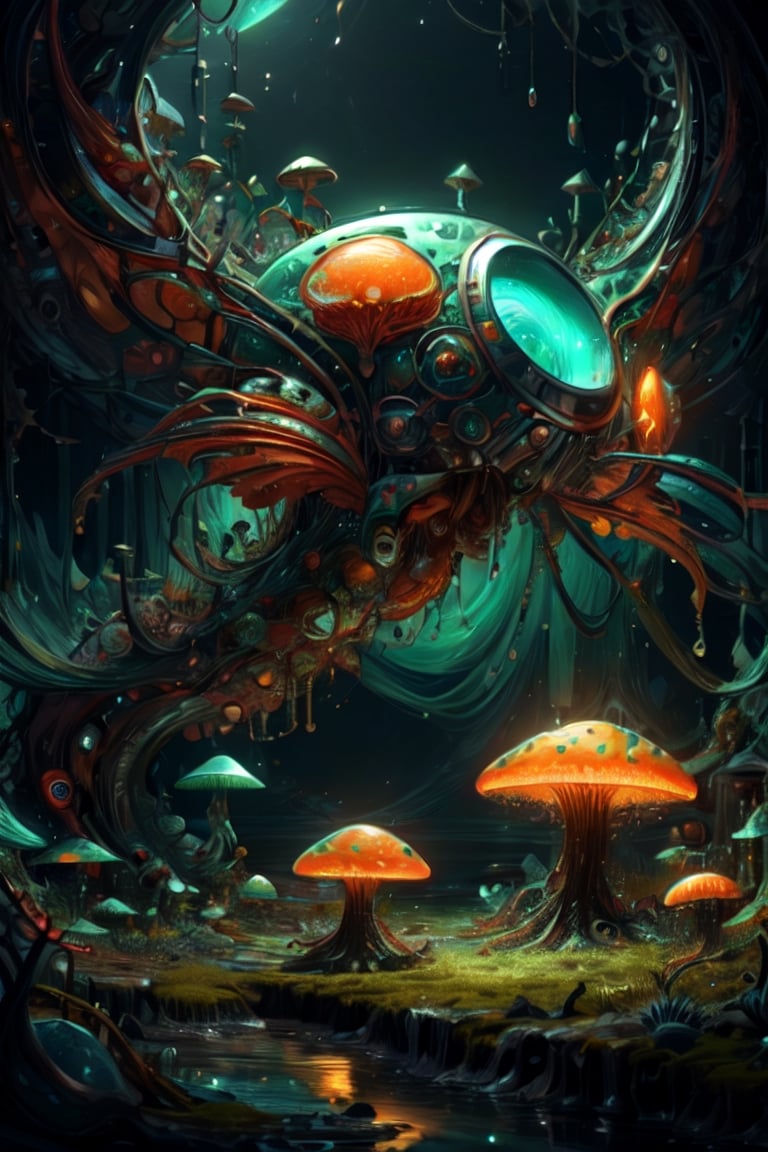 Cute creature from Space. terraforming. Alien Flora,  Mechanical Spiders,  mushrooms and boones by Servibot on Tensor.Art