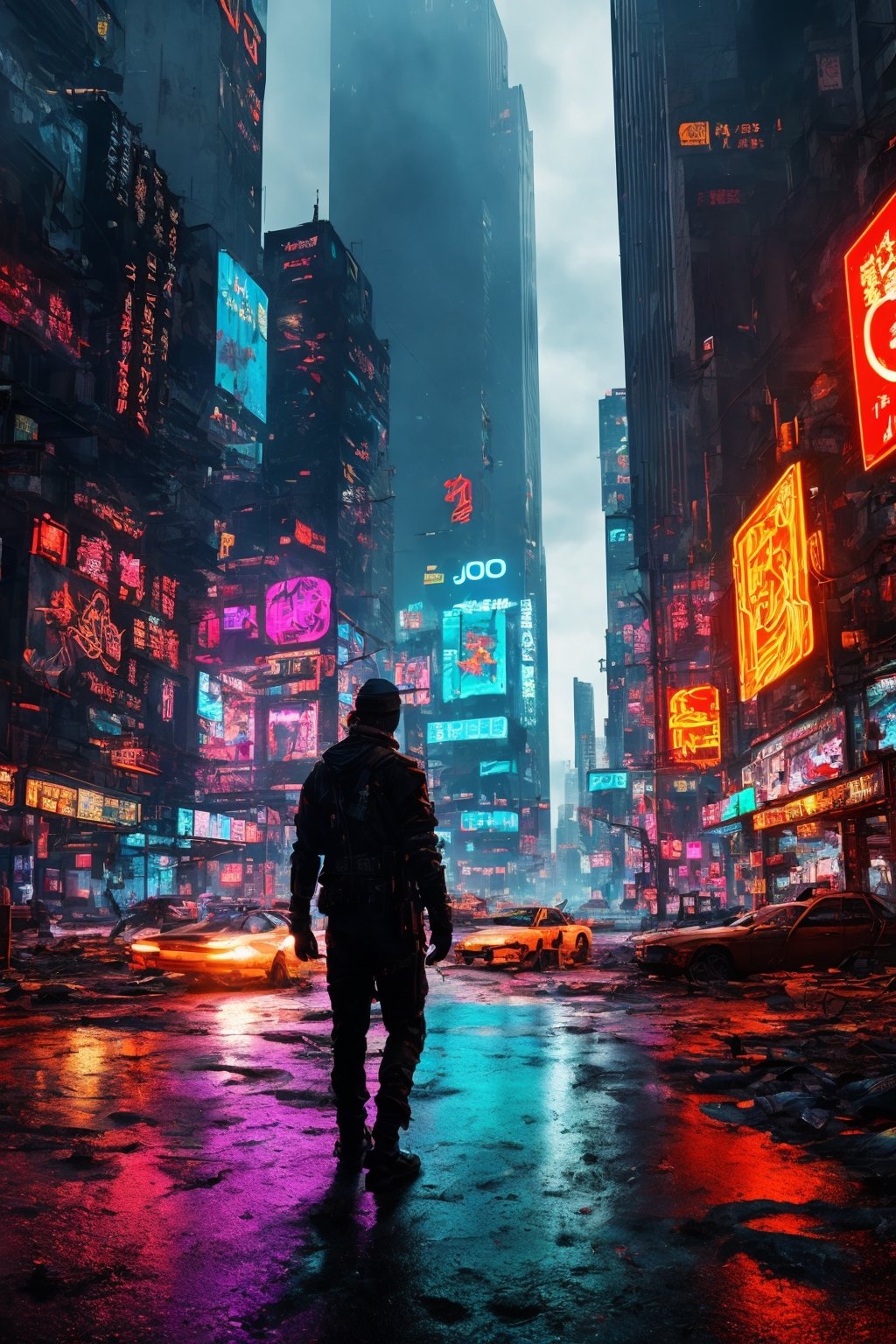 A mesmerizing 4K cyberpunk masterpiece, (The enigmatic Gojo Satoru in a dystopian future:1.3), Set against a neon-lit cityscape with futuristic skyscrapers and holographic billboards, Gojo Satoru, the iconic character, stands as a cyberpunk legend, (A futuristic saga of power and intrigue:1.3), Every intricate detail, from his distinctive blindfold to the glowing tattoos, comes to life in vivid 4K resolution.