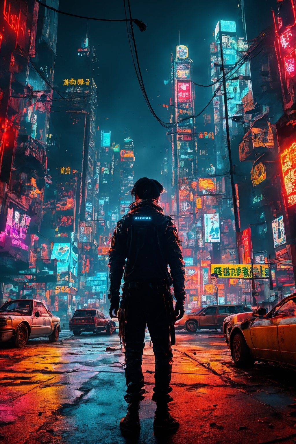 A mesmerizing 4K cyberpunk masterpiece, (The enigmatic Gojo Satoru in a dystopian future:1.3), Set against a neon-lit cityscape with futuristic skyscrapers and holographic billboards, Gojo Satoru, the iconic character, stands as a cyberpunk legend, (A futuristic saga of power and intrigue:1.3), Every intricate detail, from his distinctive blindfold to the glowing tattoos, comes to life in vivid 4K resolution.