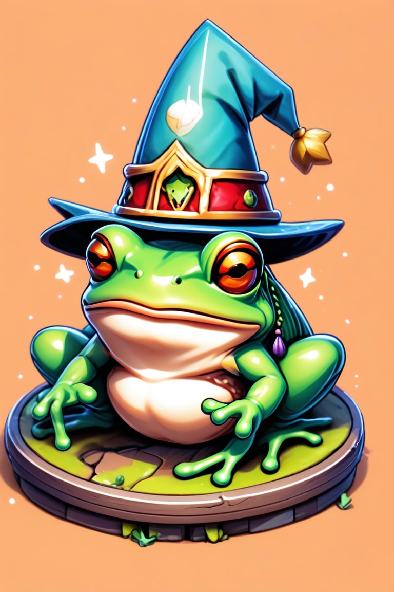 fantasy frog concept, comedy, jester_hat, isometric, miniature, sticker
