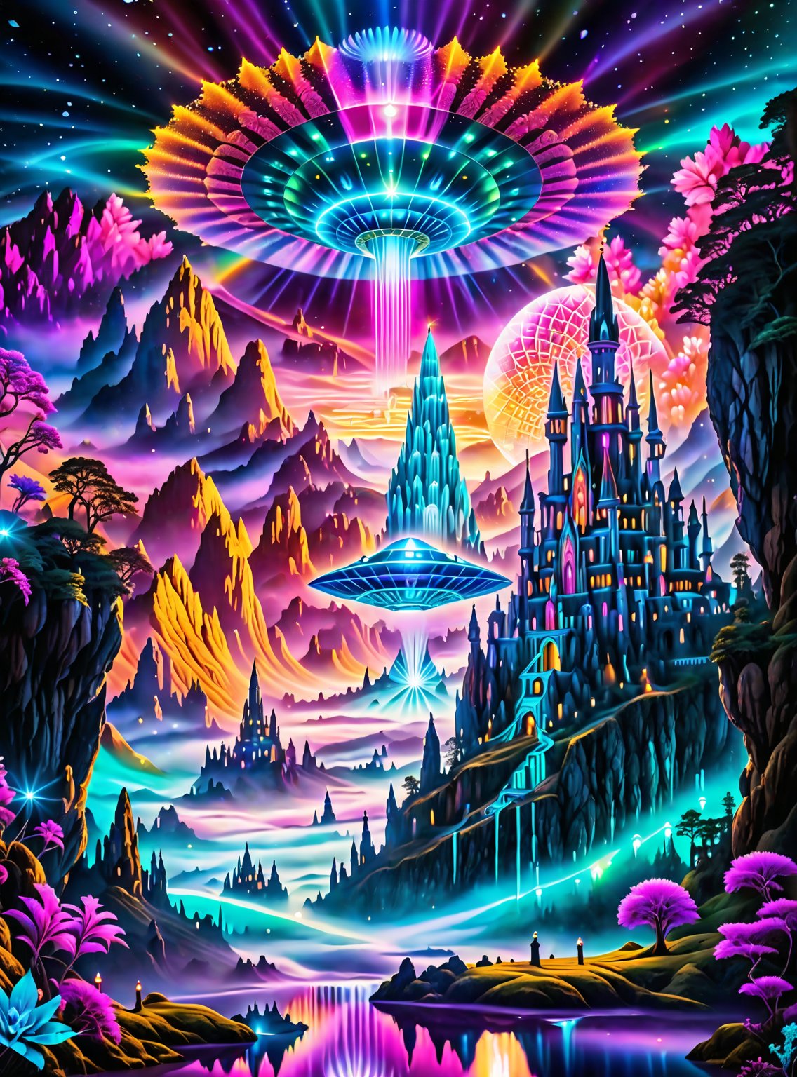 ((In the center of the MYSTICAL cave entrance surrounded by a large crystal formations is a GIANT CASTLE AND A SEMI TRANSP...