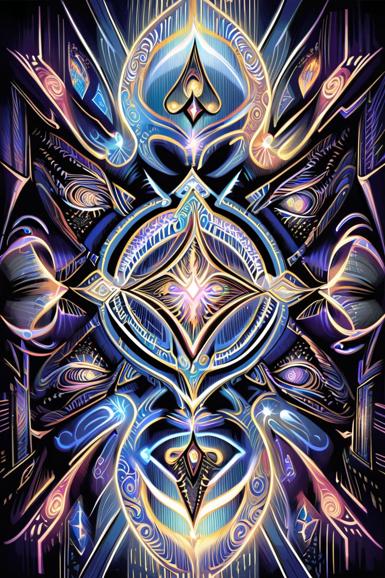  visionary art ,pen art, symmetrical, spirit guide among a matrix of energy and light,bl4ckl1ghtxl