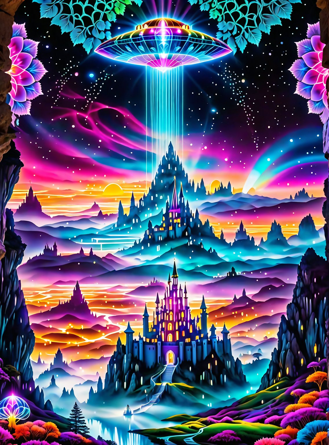 ((In the center of the MYSTICAL cave entrance surrounded by a large crystal formations is a GIANT CASTLE AND A SEMI TRANSP...