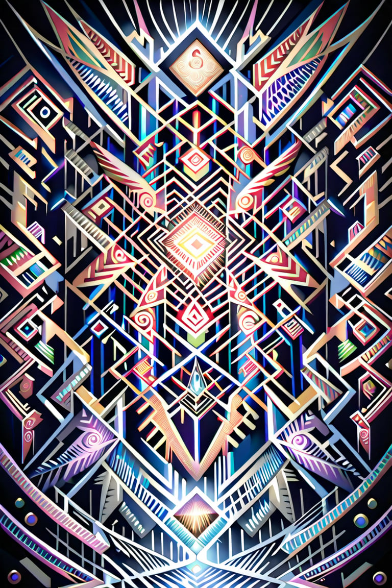  visionary art ,pen art, symmetrical, spirit guide among a matrix of energy and light