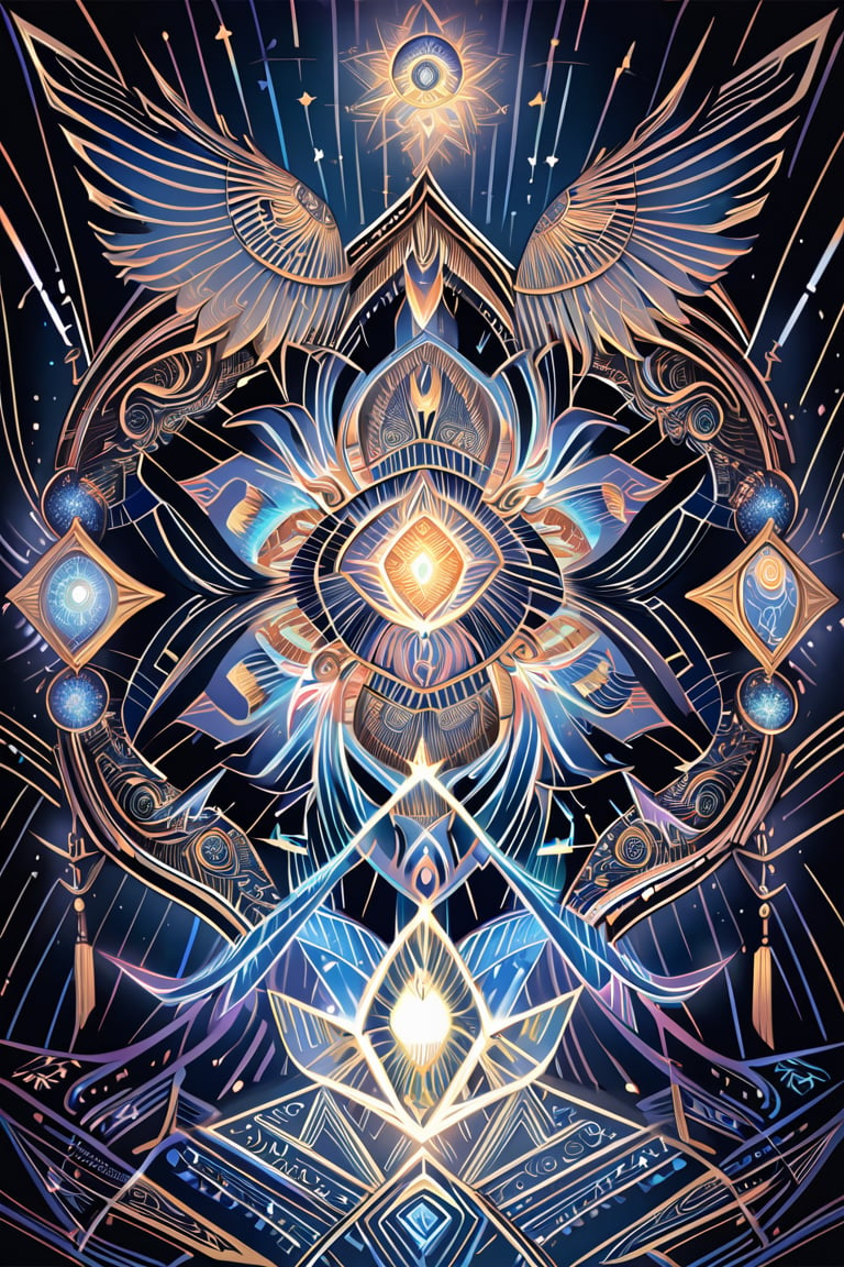  visionary art ,pen art, symmetrical, spirit guide among a matrix of energy and light,bl4ckl1ghtxl