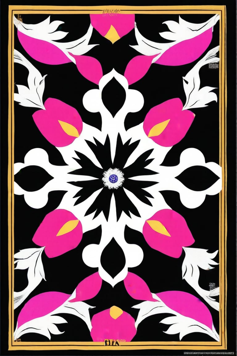 (only colors, purple, black, gray, white, gold , pink) Vector, rug design, colorful illustration , vector art, (symmetrical)