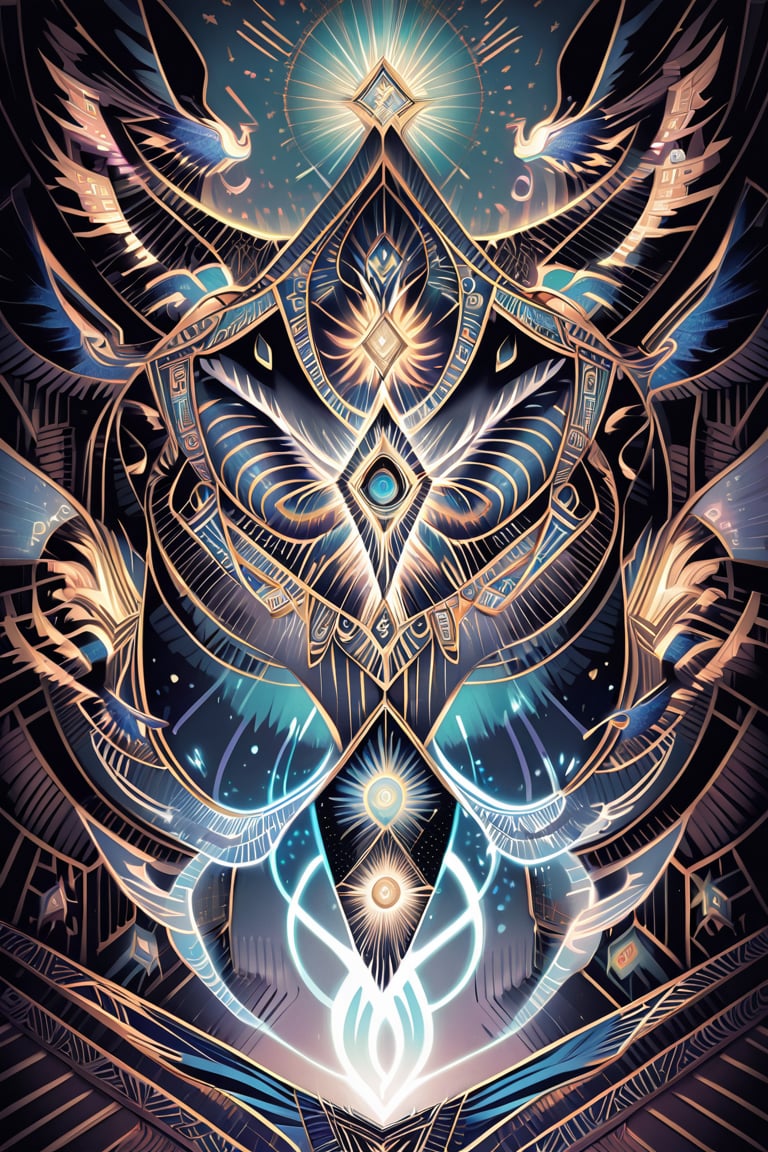  visionary art ,pen art, symmetrical, spirit guide among a matrix of energy and light,bl4ckl1ghtxl