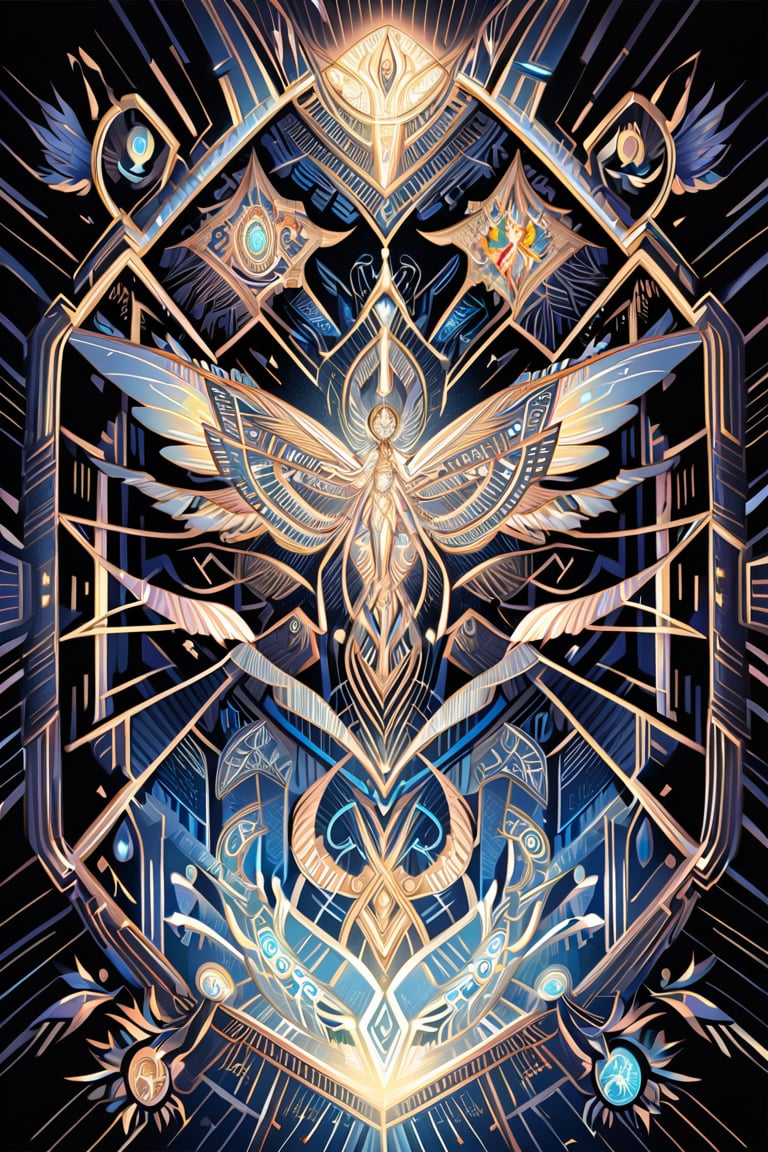  visionary art ,pen art, symmetrical, spirit guide among a matrix of energy and light,bl4ckl1ghtxl