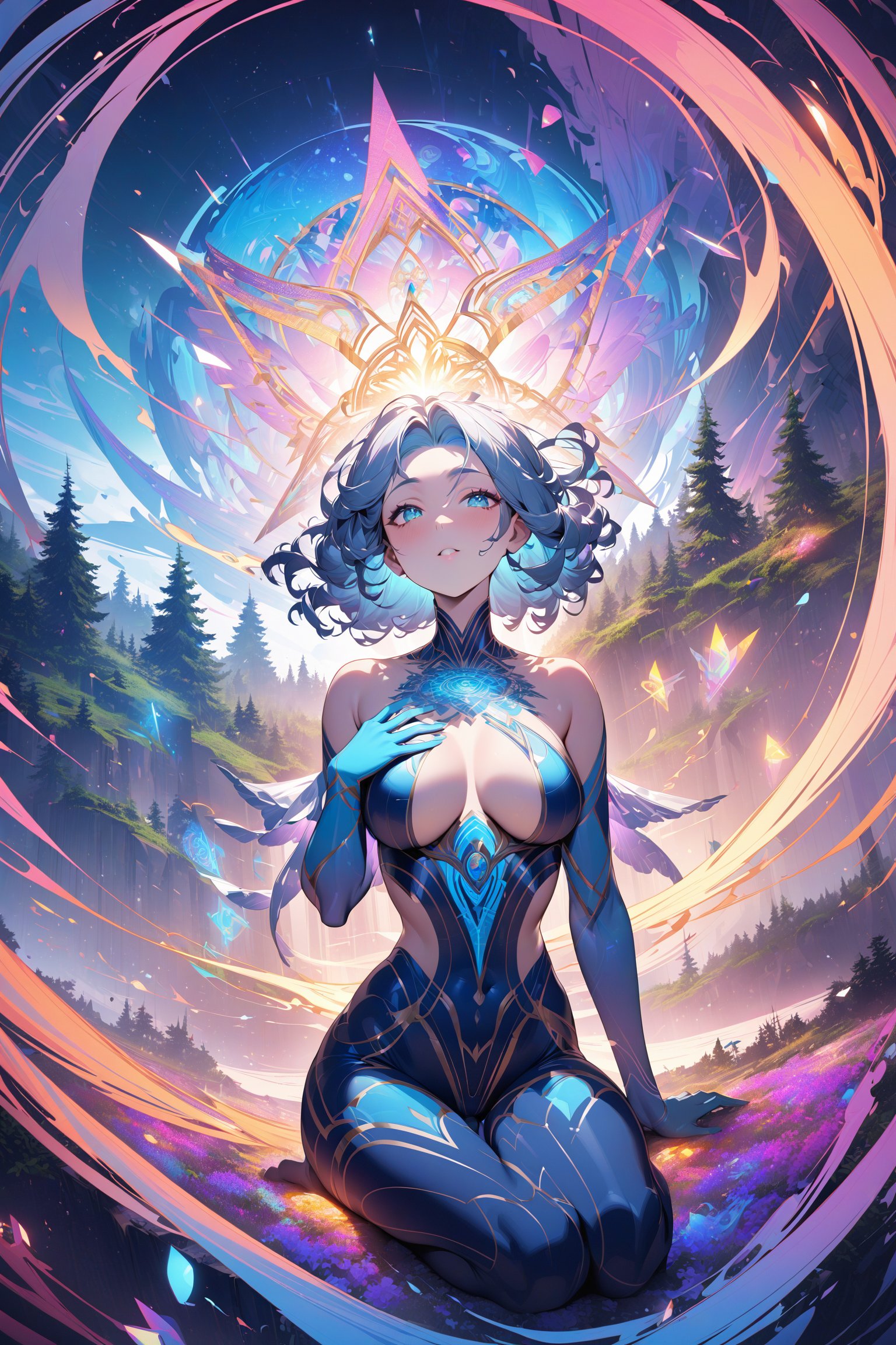 a forest of transcendence that opens up to the spirit realm surrounding the msytic breaking down physical reality into the...
