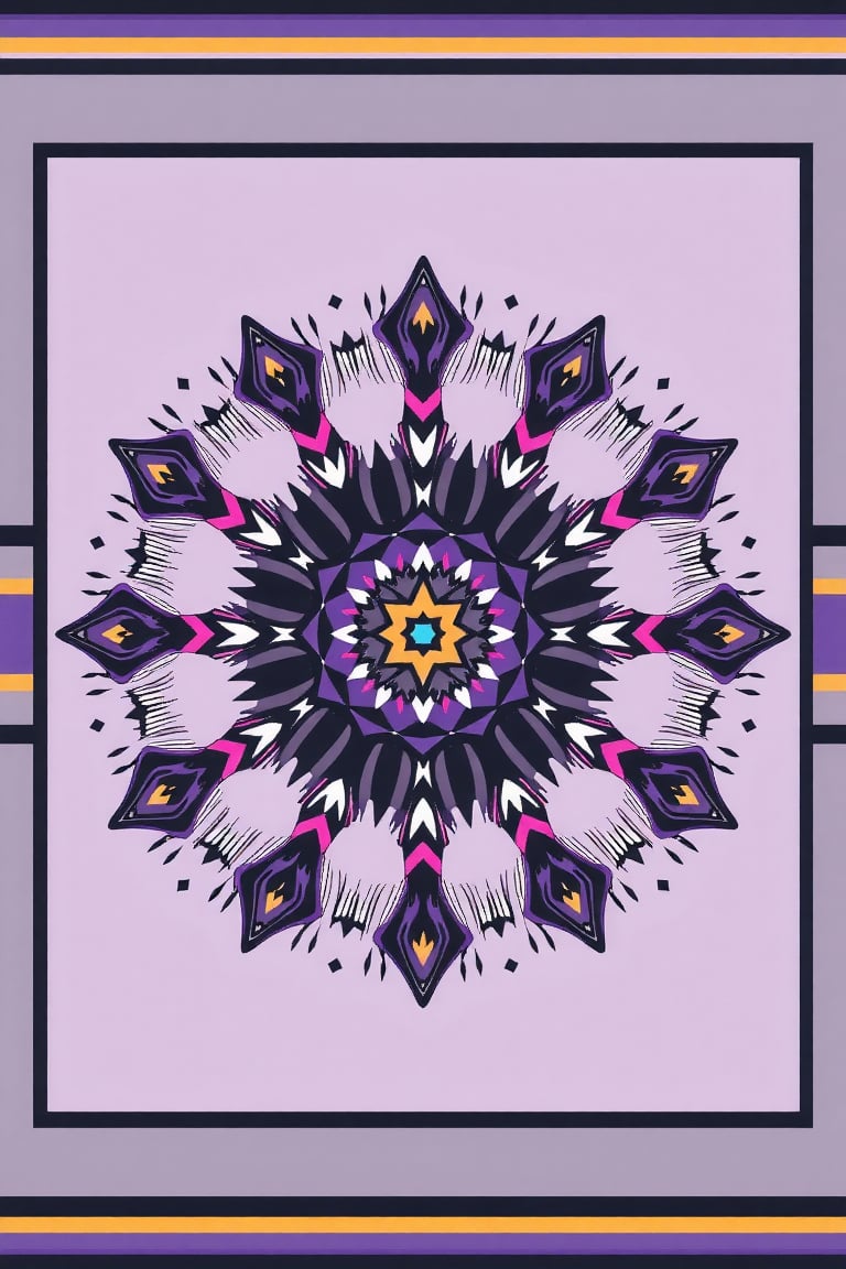 Vector, rug design, colorful  illustration , vector art, (symmetrical), a matrix of energy and light,epic composition,universal energy,  sacred geometry,digitized vector, minimalist design,, simplistic, minimalist,  calligraphic lines,vector art illustration,professional vector, full design, (only colors, purple, black, gray, white, gold , pink), solid solid shapes,, no shadows, full design, pendleton isometric patterns,, vector art illustration,beautiful border design pattern, vector design, perfect line work, perfect shapes, simple design, symmetrical, straight lines,  perfectly symmetrical,