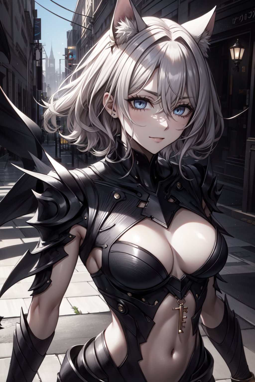 2. **Age**: Approximately 20 years old. 3. **Physical Characteristics**: - **Hair**: Short,  white with stylized black str...