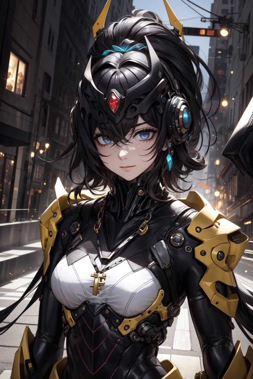 2. **Age**: Approximately 20 years old. 3. **Physical Characteristics**: - **Hair**: Short,  white with stylized black str...