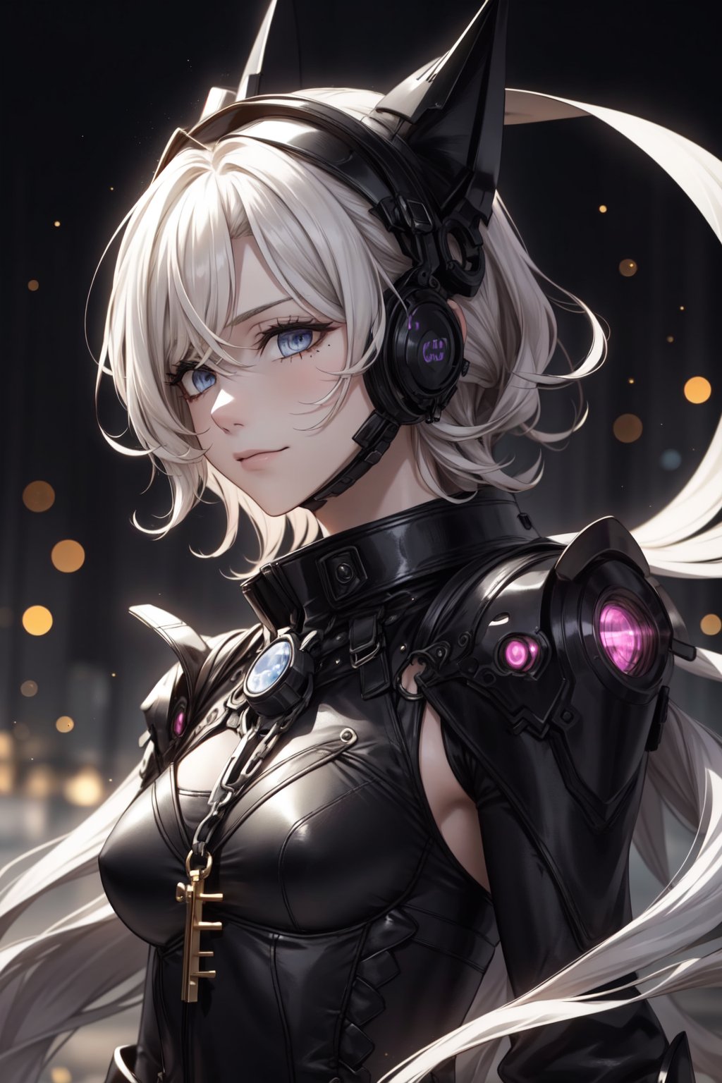 2. **Age**: Approximately 20 years old. 3. **Physical Characteristics**: - **Hair**: Short,  white with stylized black str...