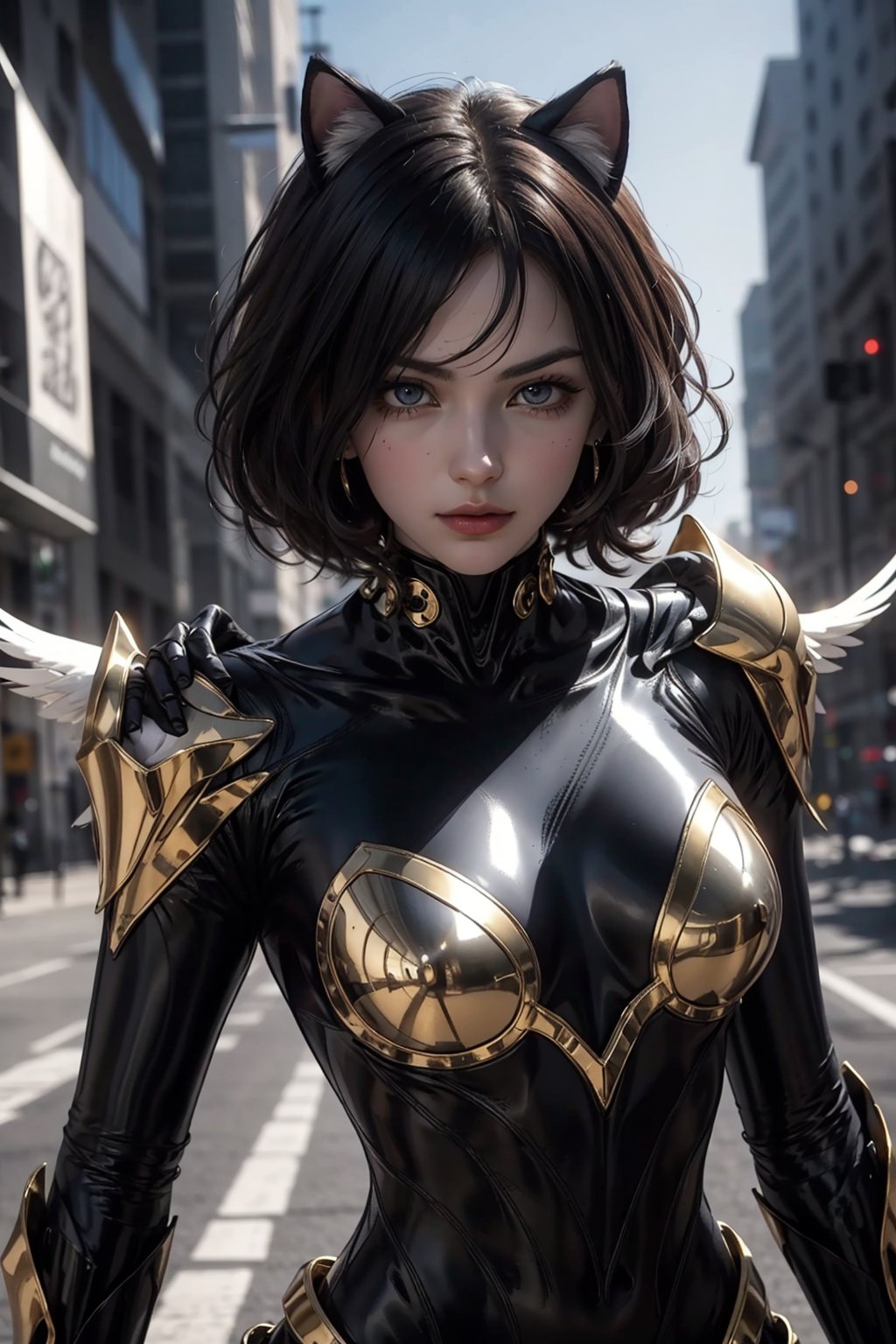 2. **Age**: Approximately 20 years old. 3. **Physical Characteristics**: - **Hair**: Short,  white with stylized black str...
