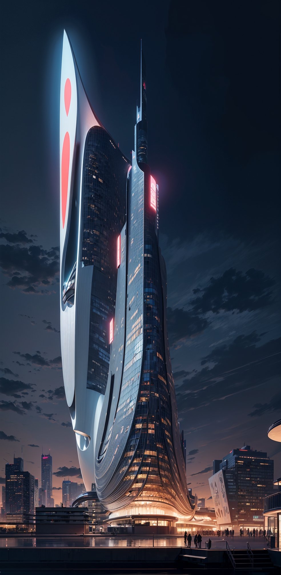 (futuristic building, futuristic architecture,advanced architecture:1.7), (night:1.5)