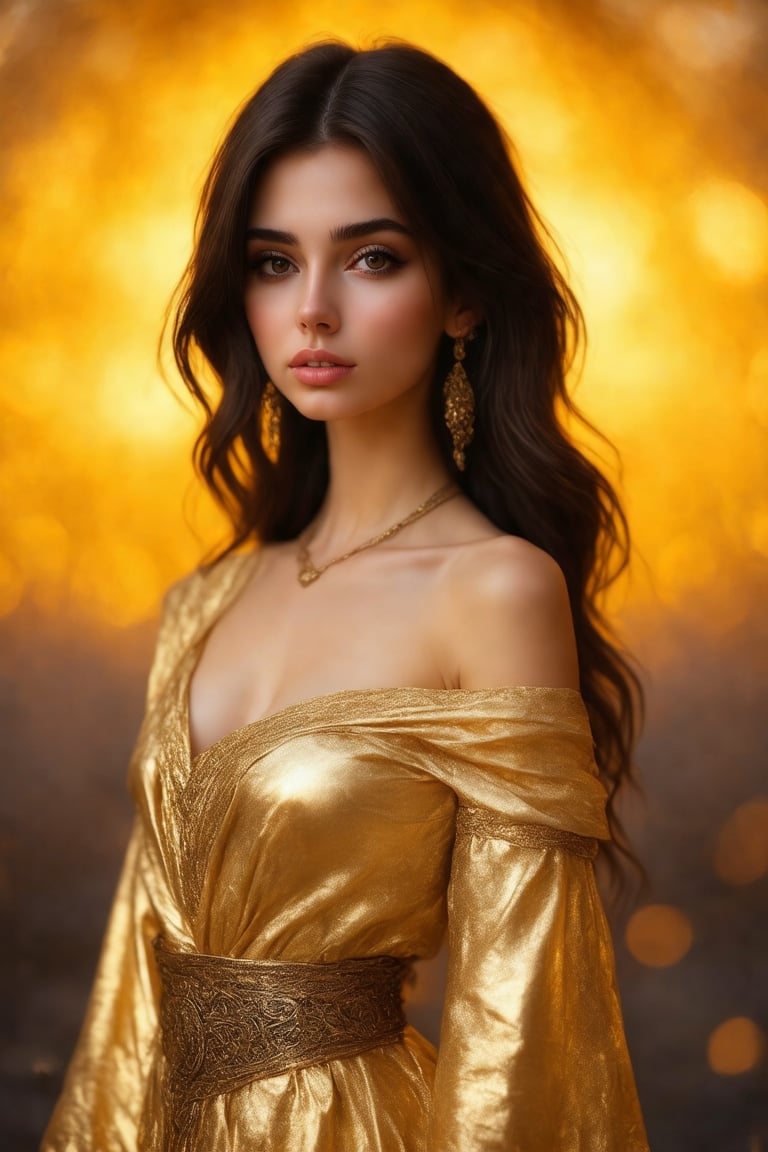 Byzantine style portrait of girl with golden background, sexy outfit, upper body, front view, (Masterpiece, Top Quality, Top Image Quality, Official Art, Aesthetic and Beautiful:1.2), (1girl:1.4), Portrait, Superb Color, Top Definition, Simple background, 16K, High Resolution, Perfect Dynamic Composition, Bokeh, (Sharp Focus:1.2), Super Wide Angle, High Angle, High Color Contrast, Medium Shot, Depth of Field, Background Blur,,itacstl