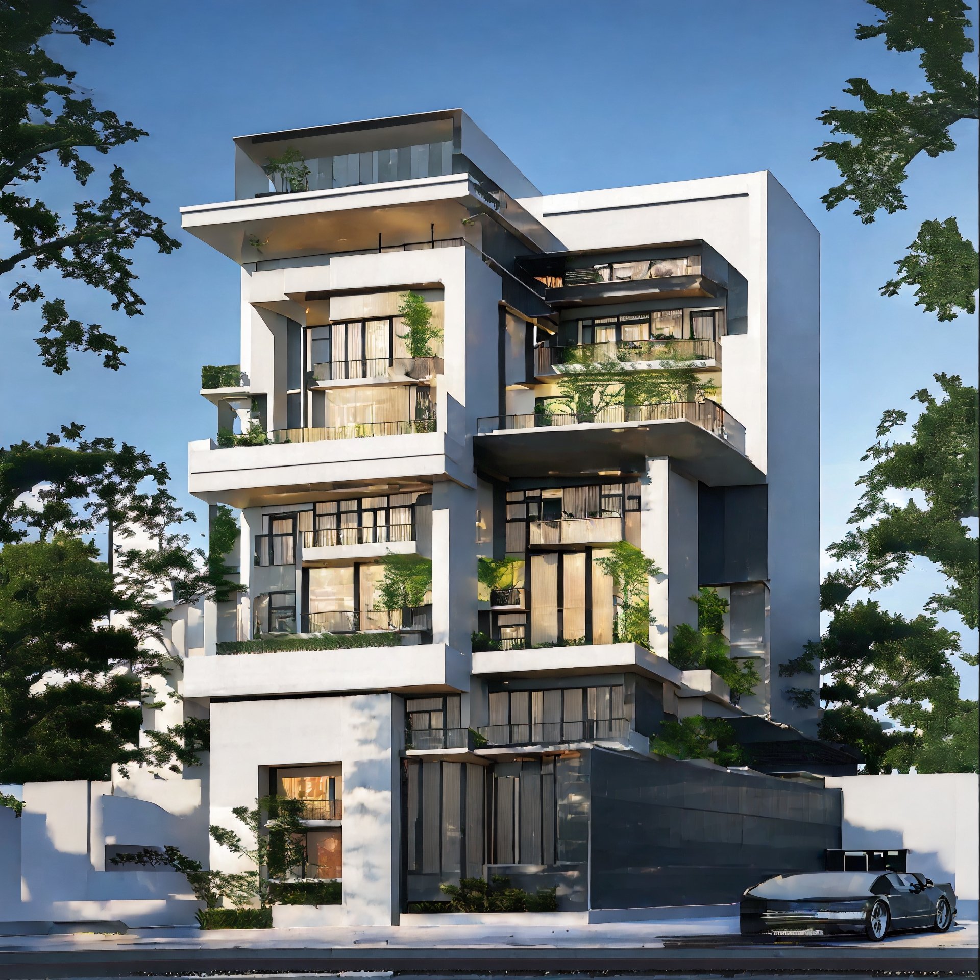 (best quality, masterpiece, high_resolution:1.5), a house town in Hanoi, Vietnam with wonderful and luxury exterior designing by Zaha Hadid. Black and golf are main colors