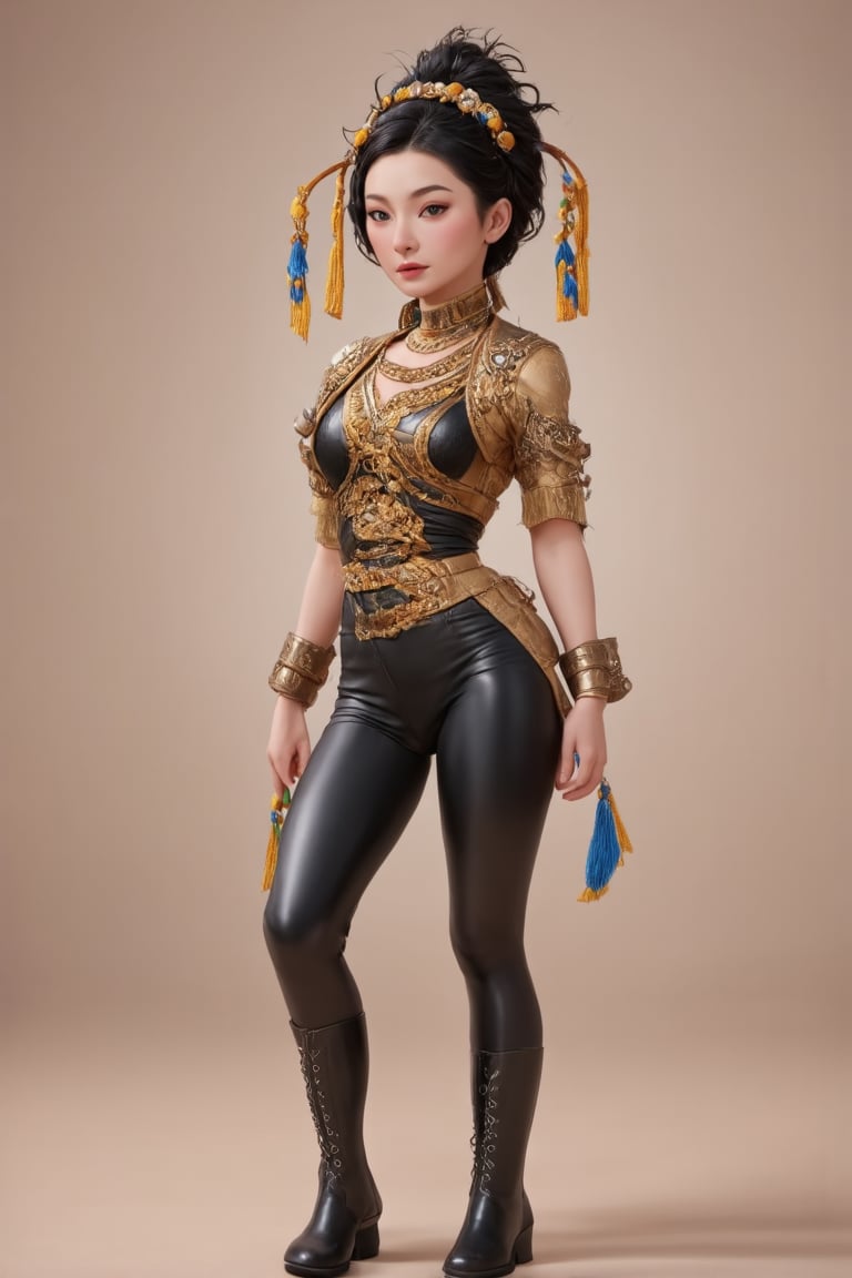 [DANCING] women. beautiful detailed face, black hair, pale skin, light skin, realistic skin, detailed fabric texture, detailed hair texture, perfect proportion, accurate, anatomically correct, highly detailed skin and face texture, modern, photorealistic, perfect face, hyper realism, mega realism, high quality. warrior, ancient mongolia, messy hairstyle. whole body. black pants, black boots,digital art,Elite beauty, 