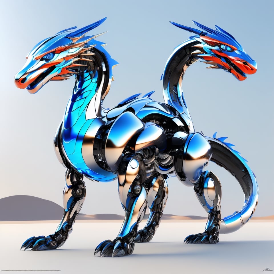 An amicable-looking robotic dragon,  designed with futuristic,  blue,  sleek metallic detailing,  referencing futuristic concept art by US company., 3d style,Enhance,Metallic Dragon,Wonder of Art and Beauty,modelshoot style