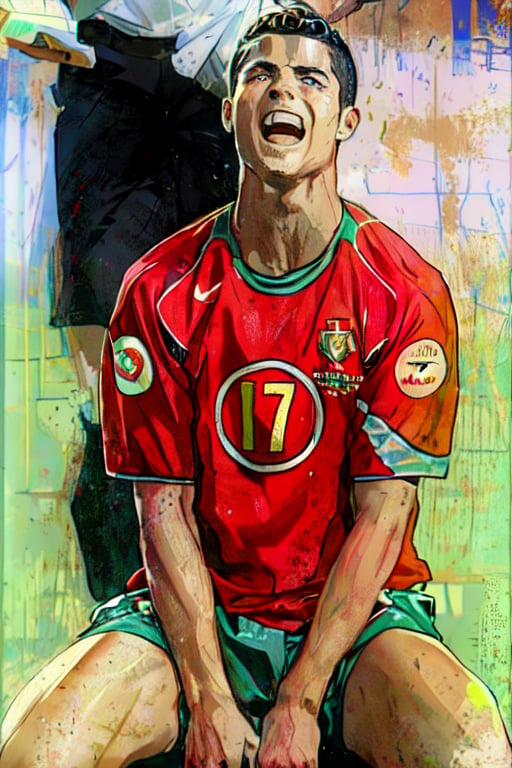 Cristiano Ronaldo, 17 years old, Portugal national team uniform , EURO 2004, drawing masterpiece, legendary