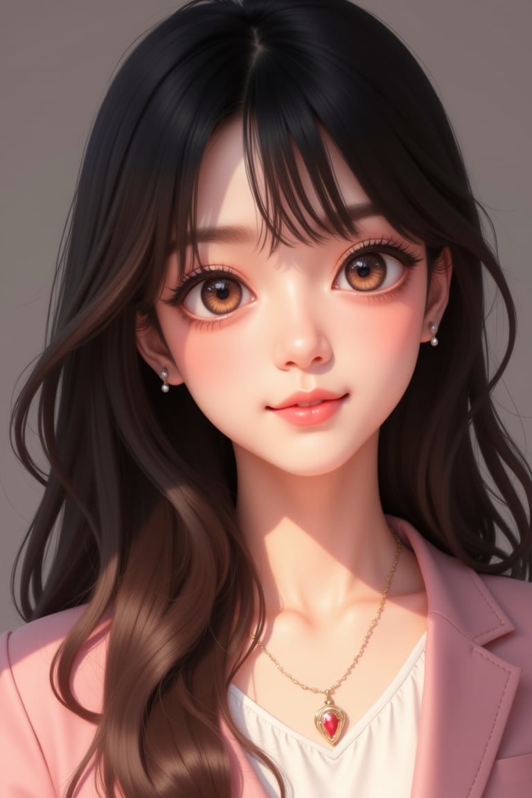 Beautiful, soft light, (beautiful and delicate eyes), very detailed, pale skin, big smile, (long hair), dreamy, medium chest, female 1, ((front shot)), bangs, soft expression, height 170, elegant , Bright smile, 8k art photo, photorealistic concept art, realistic, person, small necklace, small earrings, fantasy, jewelry, shyness, dreamy soft image, masterpiece, ultra high resolution, skirt, shirt, jacket, color , (both eyes (winds gently), (raises head slightly and looks immersed in happy thoughts),colorful,glitter