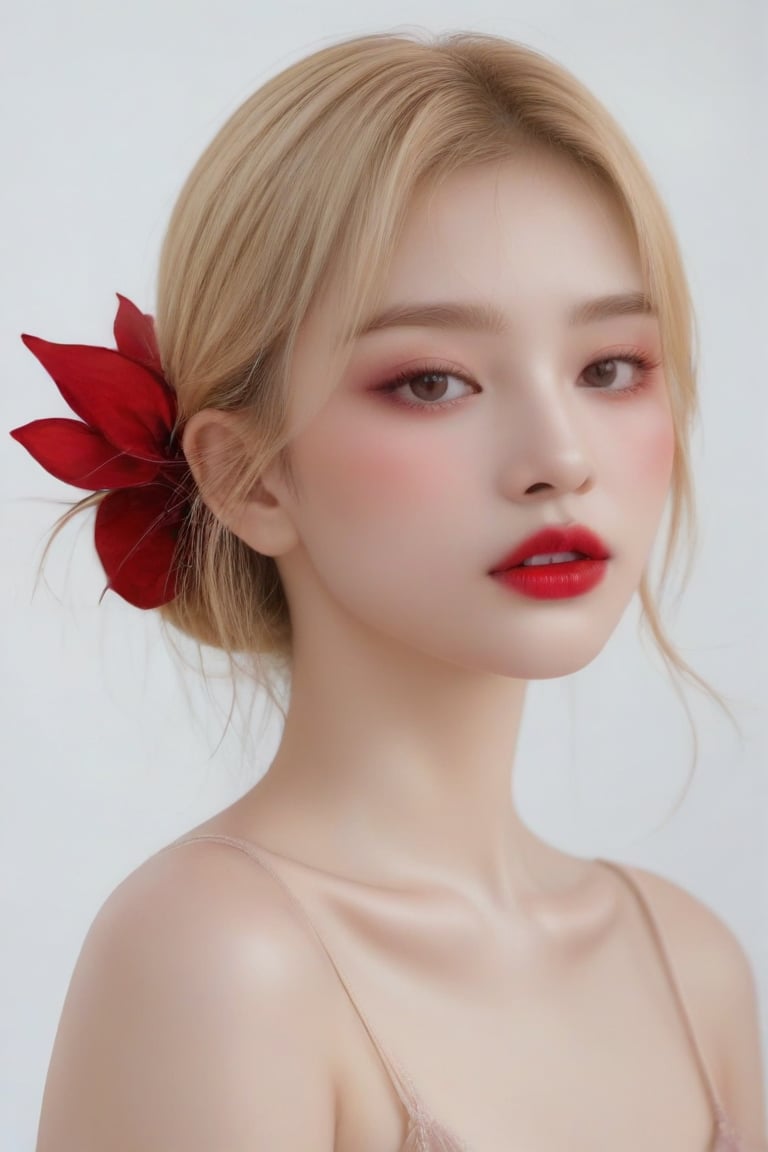 ((masterpiece, best quality, absurdities, (absurdresolution), high resolution, ultra detailed, high resolution, very fine 8KCG wallpapers)), shaded, crimson, wet lips, sensual face, realistic retinas, straight hair, bun hair , blonde,Asian Best Face Ever