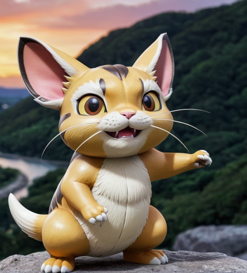 Hyper detailed photograph from a Canon PowerShot G7 mark III,  ((full body)),  (("Meowth")) of the saga ("Pokemon" series)...