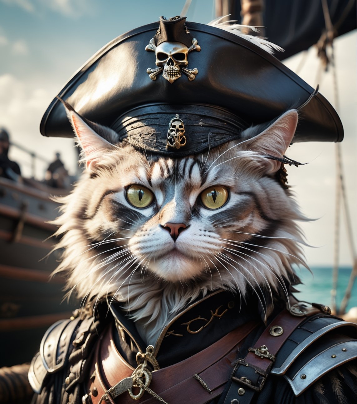 Hyper detailed photo of a (cat looking south),  (90 degrees from the camera),  macro realistic skin by Ivan B.A. on Tensor...