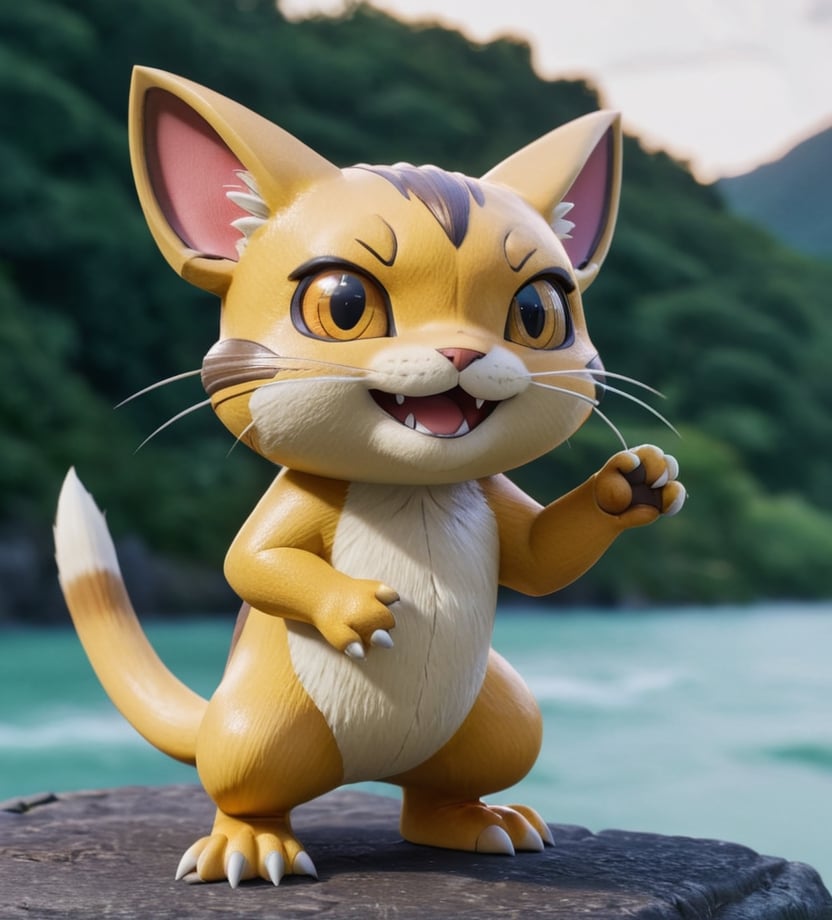 Hyper detailed photograph from a Canon PowerShot G7 mark III,  ((full body)),  ("Meowth") of the saga ("Pokemon" series) p...