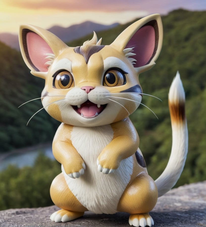 Hyper detailed photograph from a Canon PowerShot G7 mark III,  ((full body)),  (("Meowth")) of the saga ("Pokemon" series)...