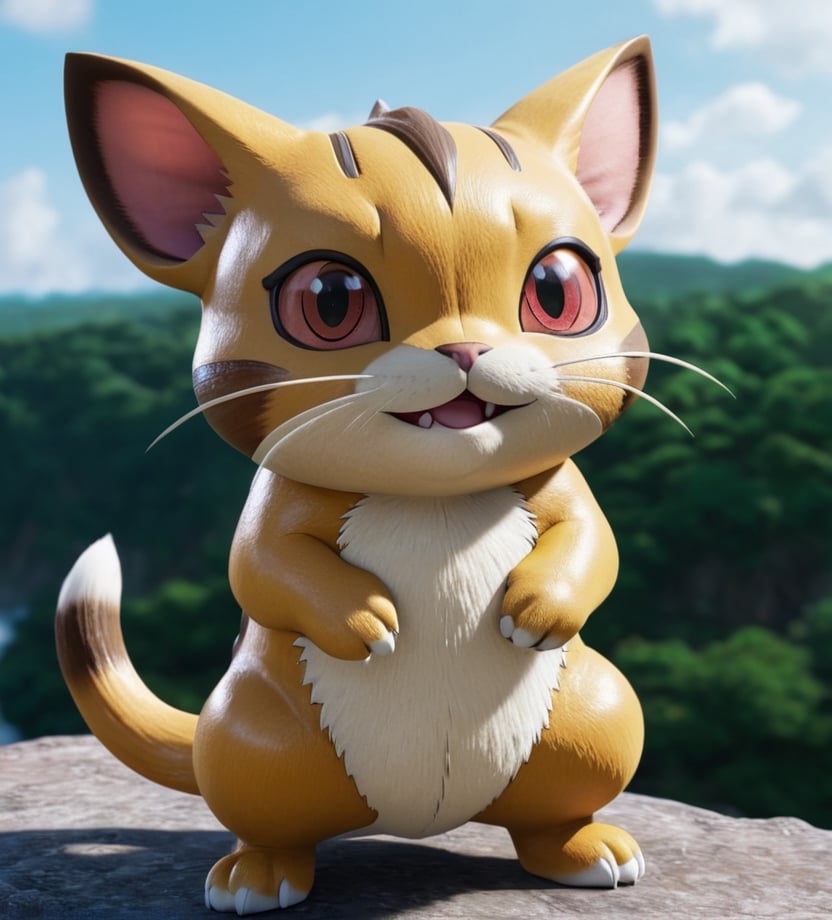 Hyper detailed photograph from a Canon PowerShot G7 mark III,  ((full body)),  (("Meowth")) of the saga ("Pokemon" series)...