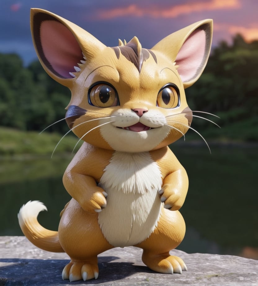 Hyper detailed photograph from a Canon PowerShot G7 mark III,  ((full body)),  (("Meowth")) of the saga ("Pokemon" series)...