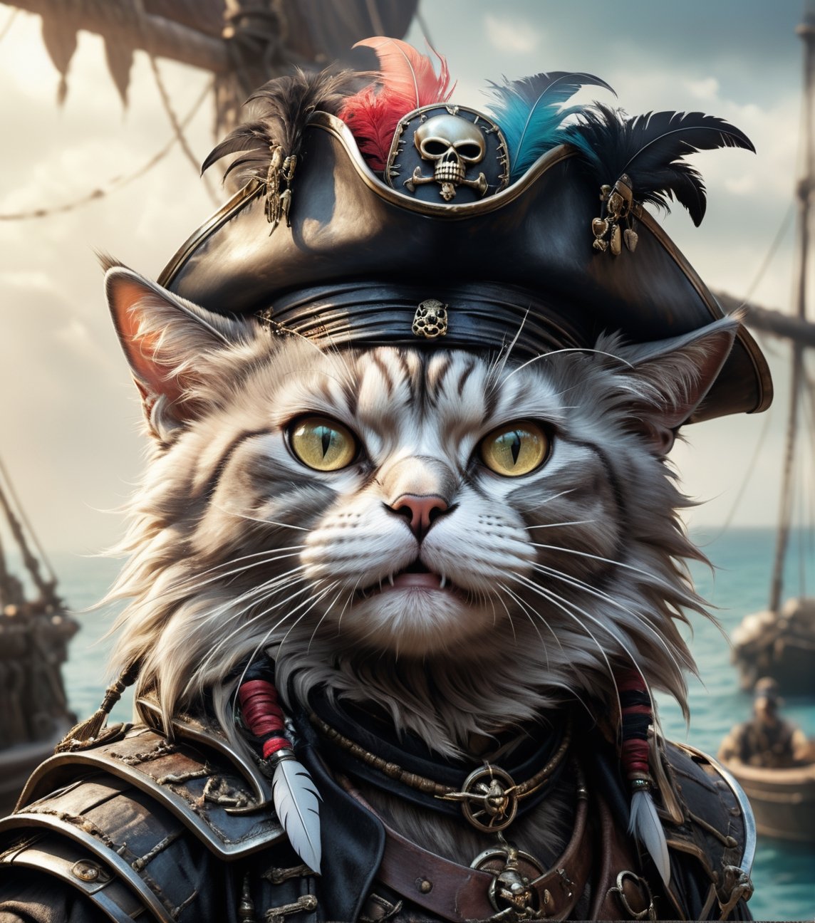Hyper detailed photo of a (cat looking south),  (90 degrees from the camera),  macro realistic skin by Ivan B.A. on Tensor...