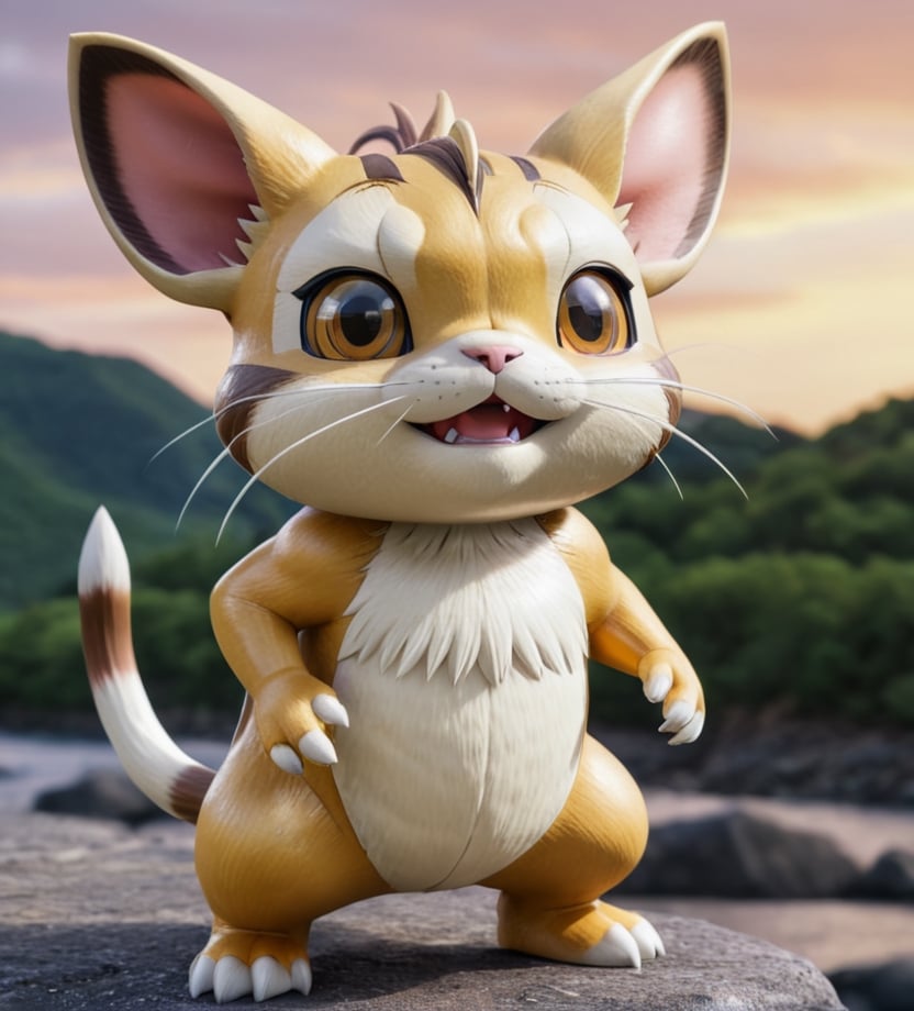 Hyper detailed photograph from a Canon PowerShot G7 mark III,  ((full body)),  (("Meowth")) of the saga ("Pokemon" series)...
