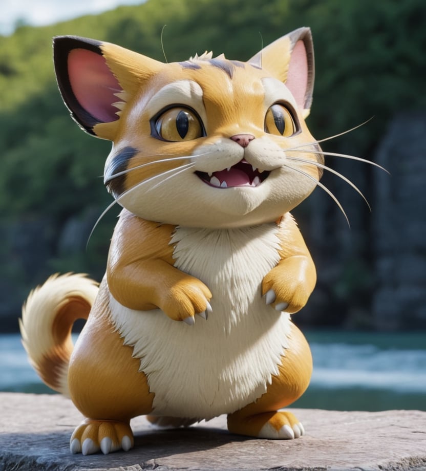 Hyper detailed photograph from a Canon PowerShot G7 mark III,  ((full body)),  ("Meowth") of the saga ("Pokemon" series) p...