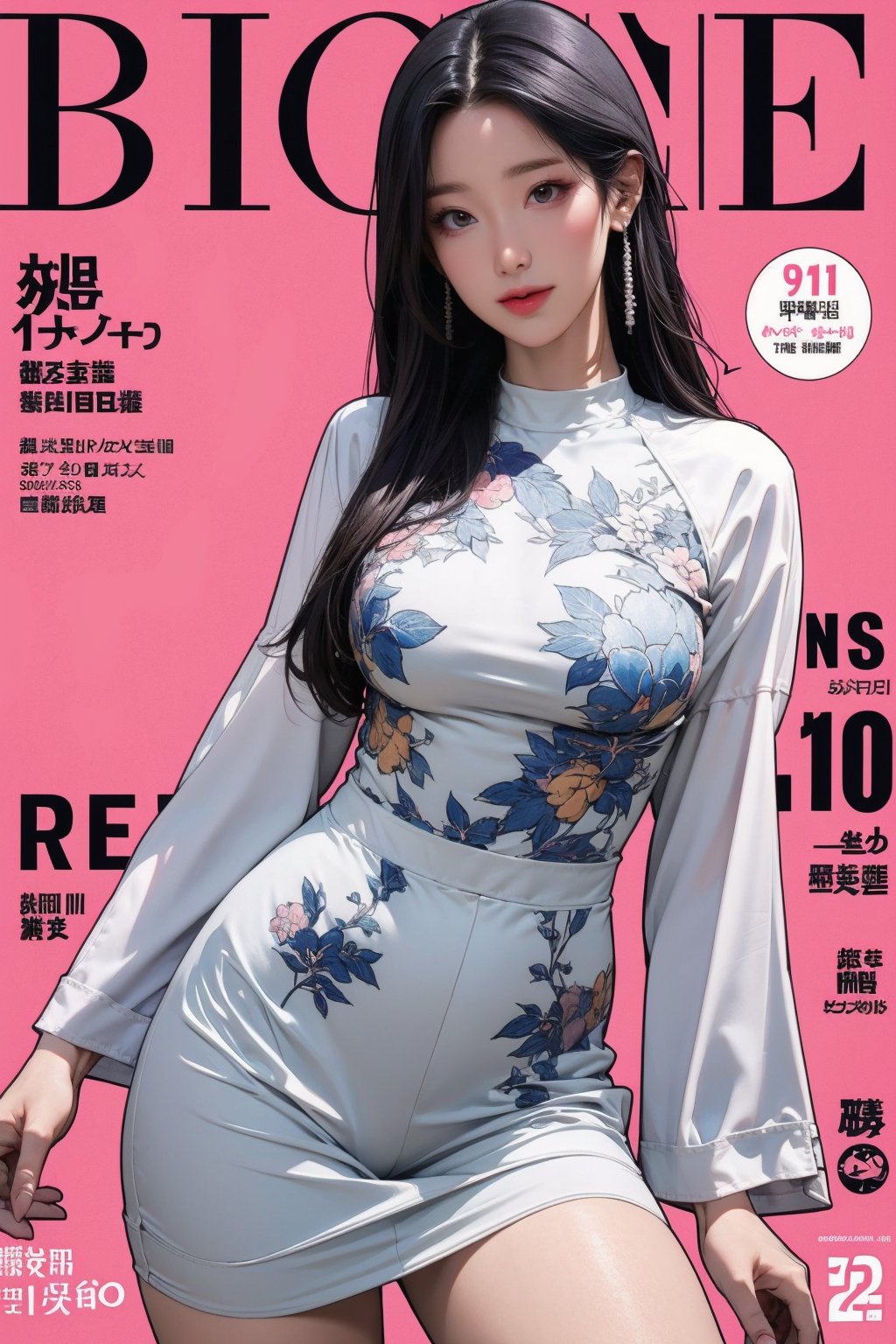 1girl, thigh up body, looking at viewer, intricate clothes, professional lighting, different hairstyle, coloful, magazine cover, light theme, johyun