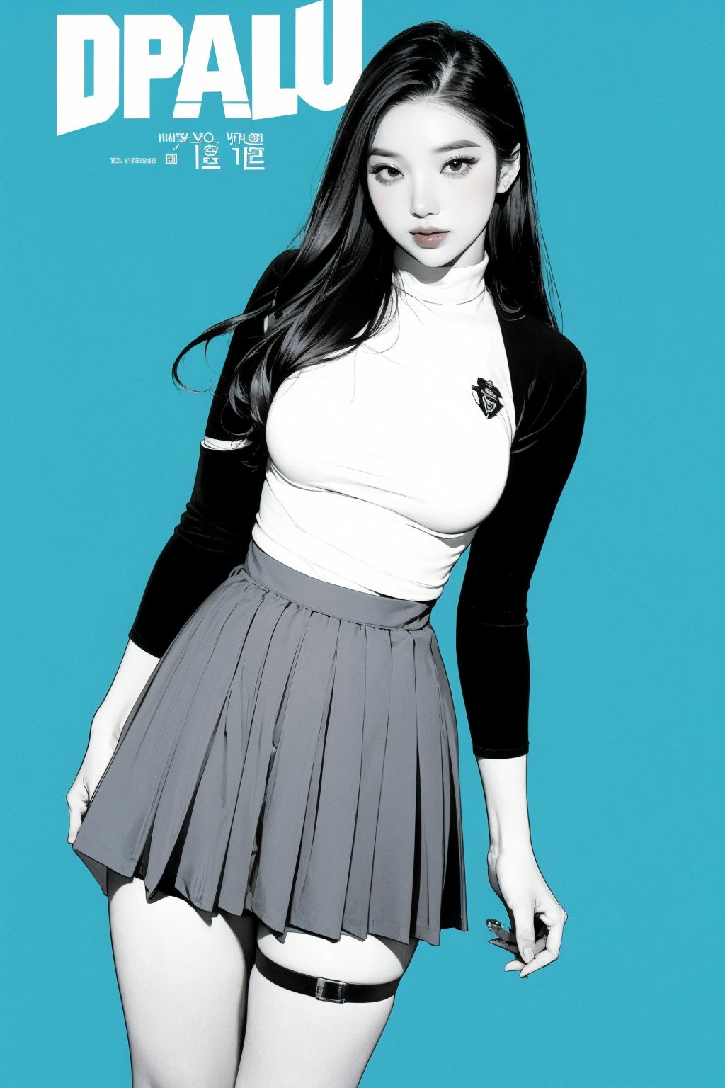 ((kpop idol girl, thigh strap,, styled turtle neck, color pleated skirt,)) 1girl, kneel up, hairstyle, standing, looking at viewer, ultra detailed, profesional lighting, blue background, magazine cover


johyun, wyntracy, hine, hakil, htt, chimai, sim, yuong01, sana, QA, aespakarina, huondey,kn,jisoo, 