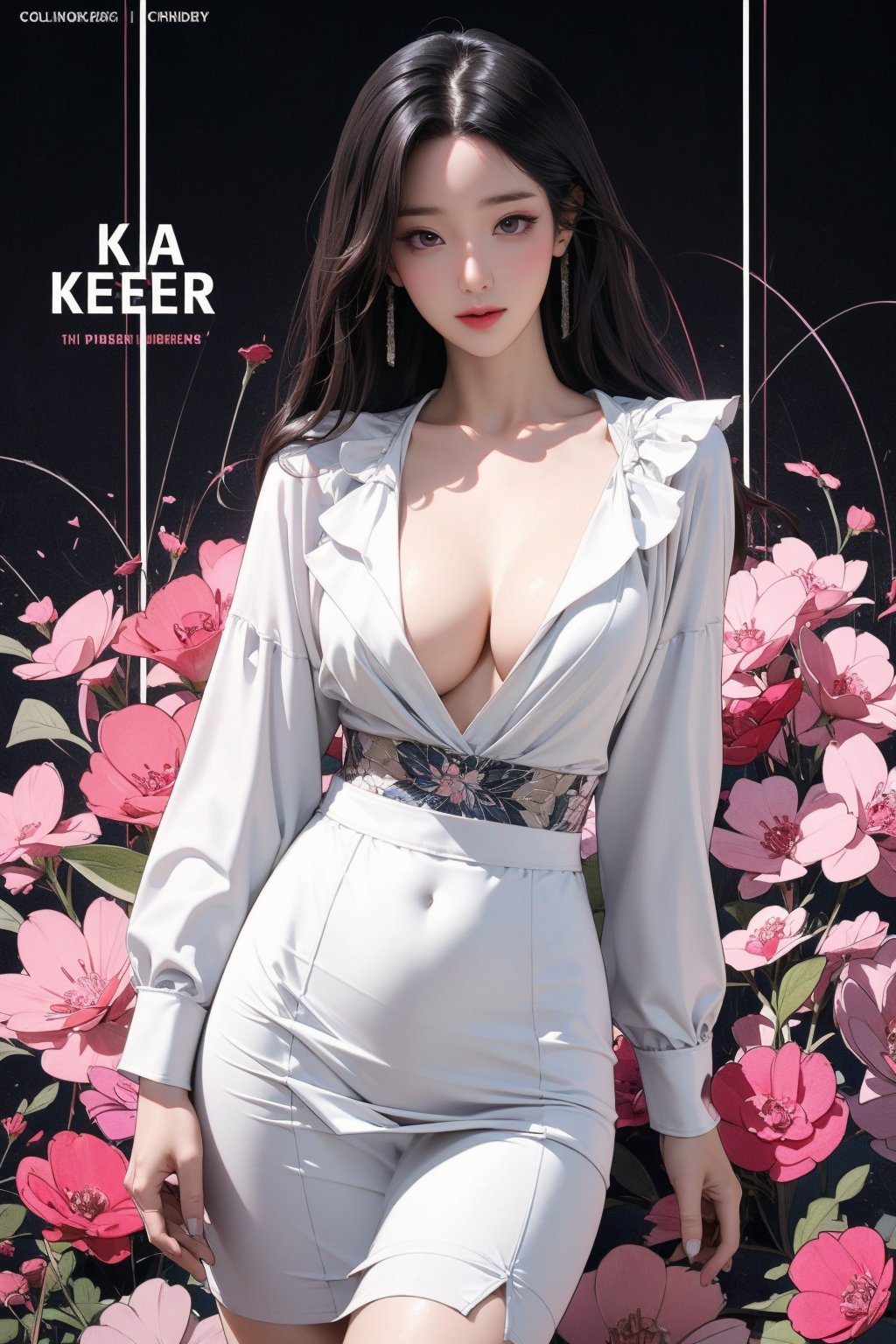 1girl, thigh up body, looking at viewer, intricate clothes, professional lighting, different hairstyle, coloful, magazine cover, light theme, kn,huondey,johyun