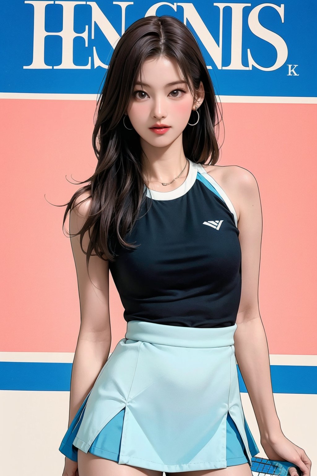 1girl,  thigh up body,  ((tennis girl outfit by LazyAI.creator on Tensor.Art