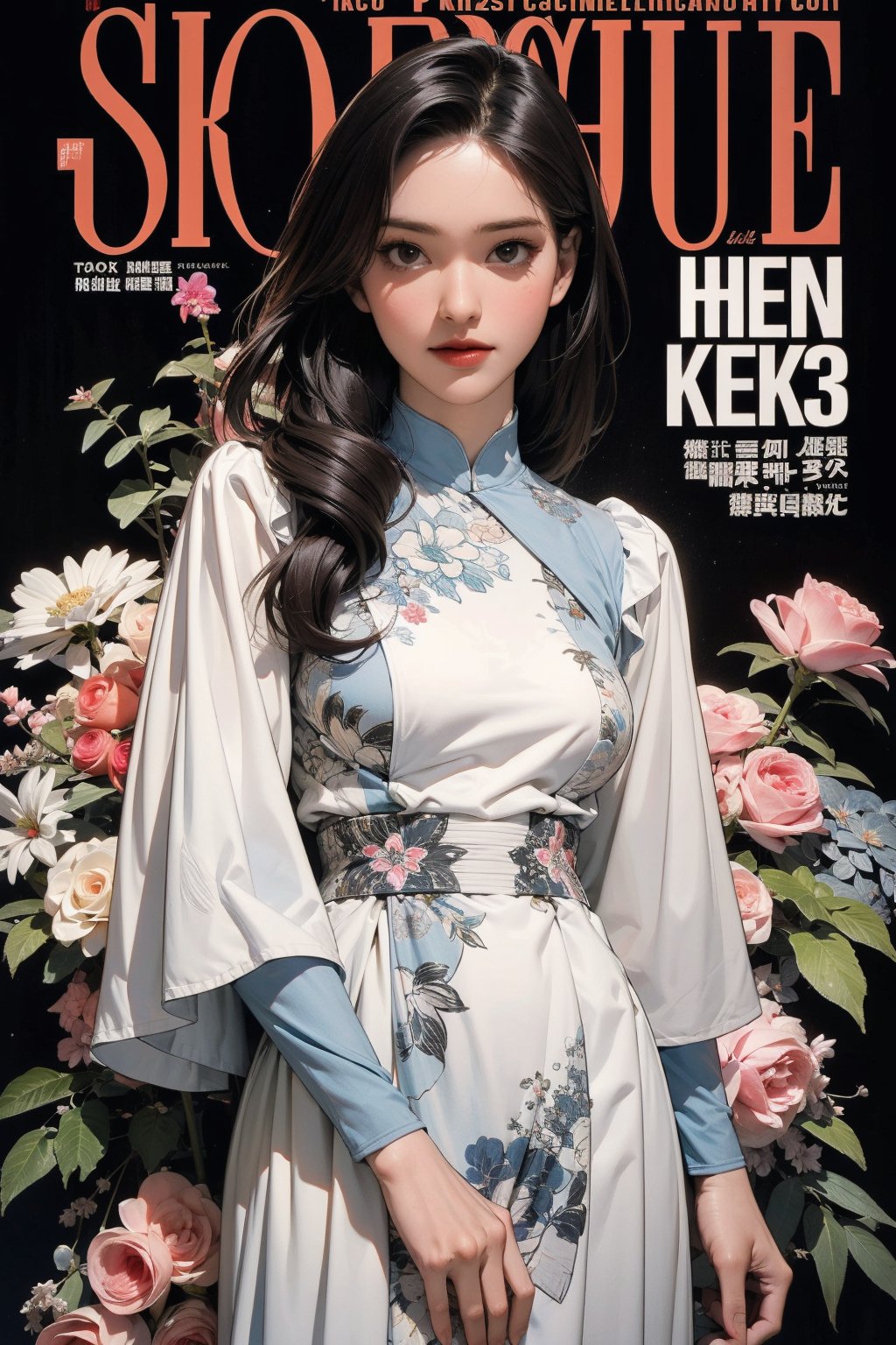 lust, mature, 1girl, thigh up body, looking at viewer, intricate clothes, shiny, professional lighting, different hairstyle, coloful, magazine cover, 2D manga artstyle,  shuhua,kn