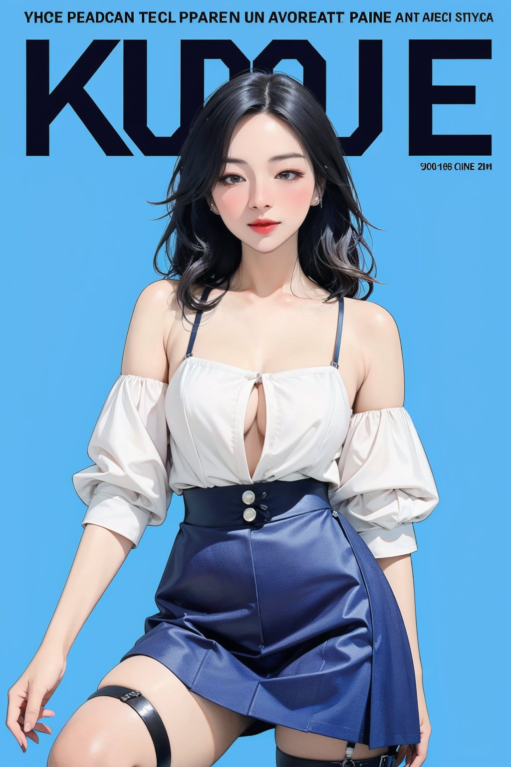 ((kpop idol girl, thigh strap, styled top, skirt,)) 1girl, kneel up, hairstyle, standing, looking at viewer, ultra detailed, profesional lighting, blue background, magazine cover

johyun, wyntracy, hine, hakil, htt, chimai, sim, yuong01, sana, QA, aespakarina, huondey,kn,jisoo, 