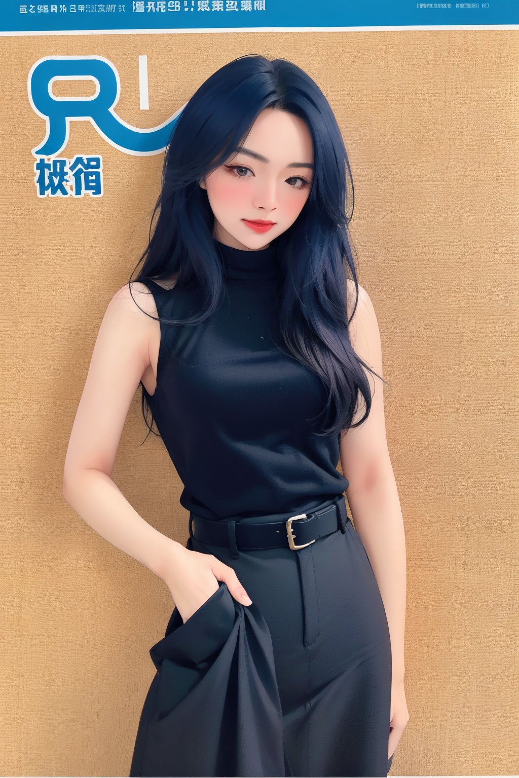 1girl, hip up, standing, looking at viewer, detailed clothes, styled cutout turtleneck shirt, sleeveless, accurate color reproduction, best quality, magazine cover, jisoo,chimai,miyeon,aespakarina,hakil,QA,sim