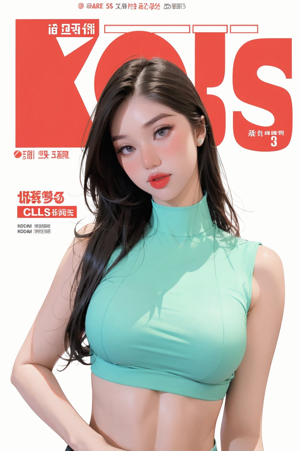 1girl, looking at viewer, styled clothes, turtle neck croptop, sleeveless, hairstyle, sharp focus, magazine cover, coloful background, 2D artstyle, outline, 

chimai,hine,hakil,yuong01,johyun,sim,haohaoulz,kn