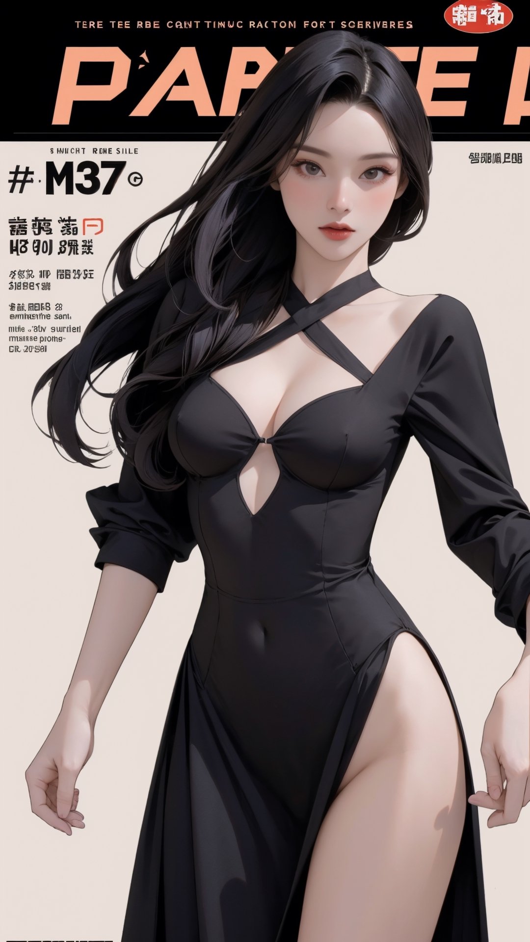 1girl, looking at viewer, thigh up body, sexy and elegant, black background, cutout clothing, hairstyle, cinematic composition, styled clothes,  ultra detailed, best quality, sharp focus, magazine cover, outline, 2D artstyle, htt,haohaoulz