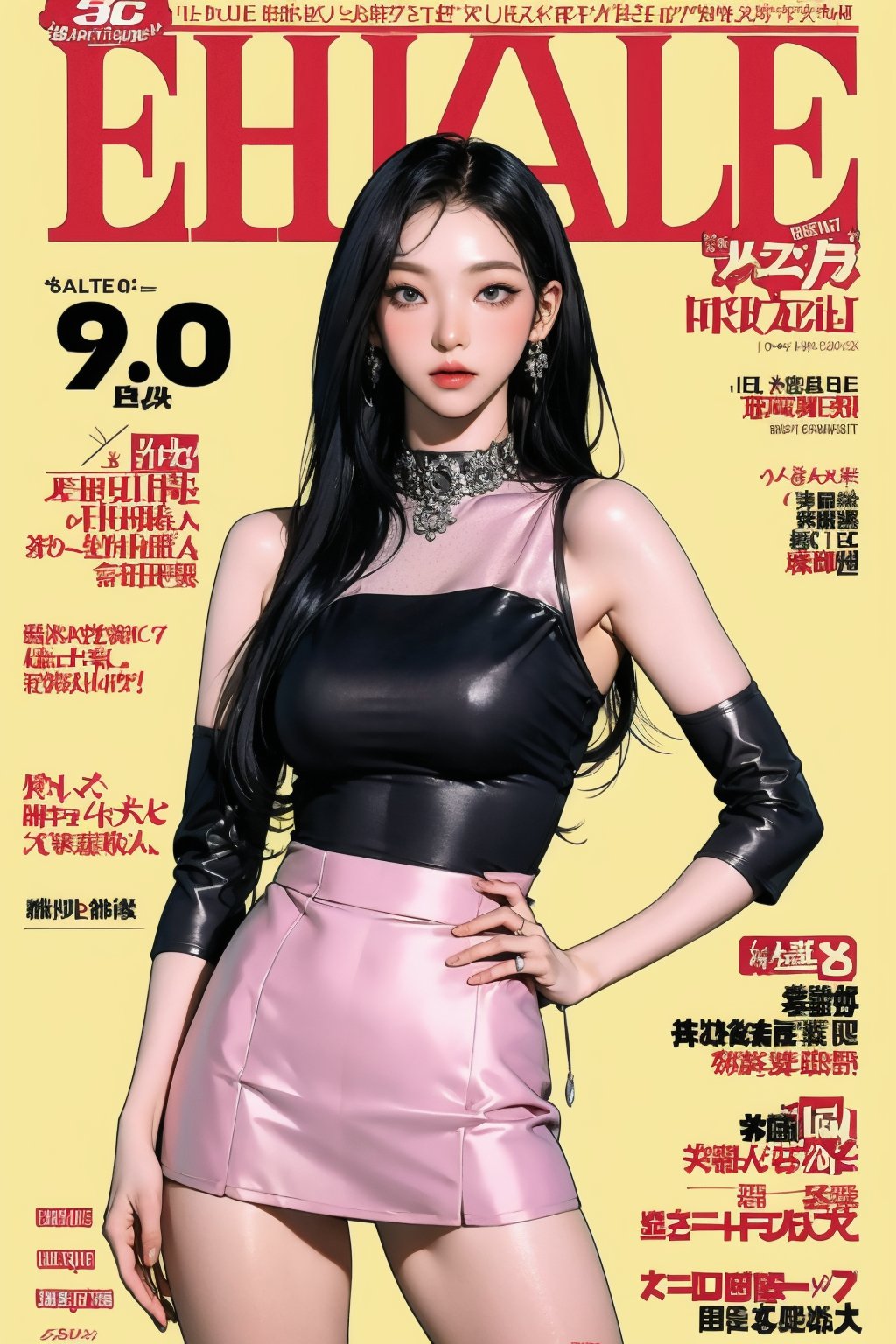 BDSM, allure 1girl, hip up body, standing, see-through, detailed clothes, earrings, magazine cover,  chimai