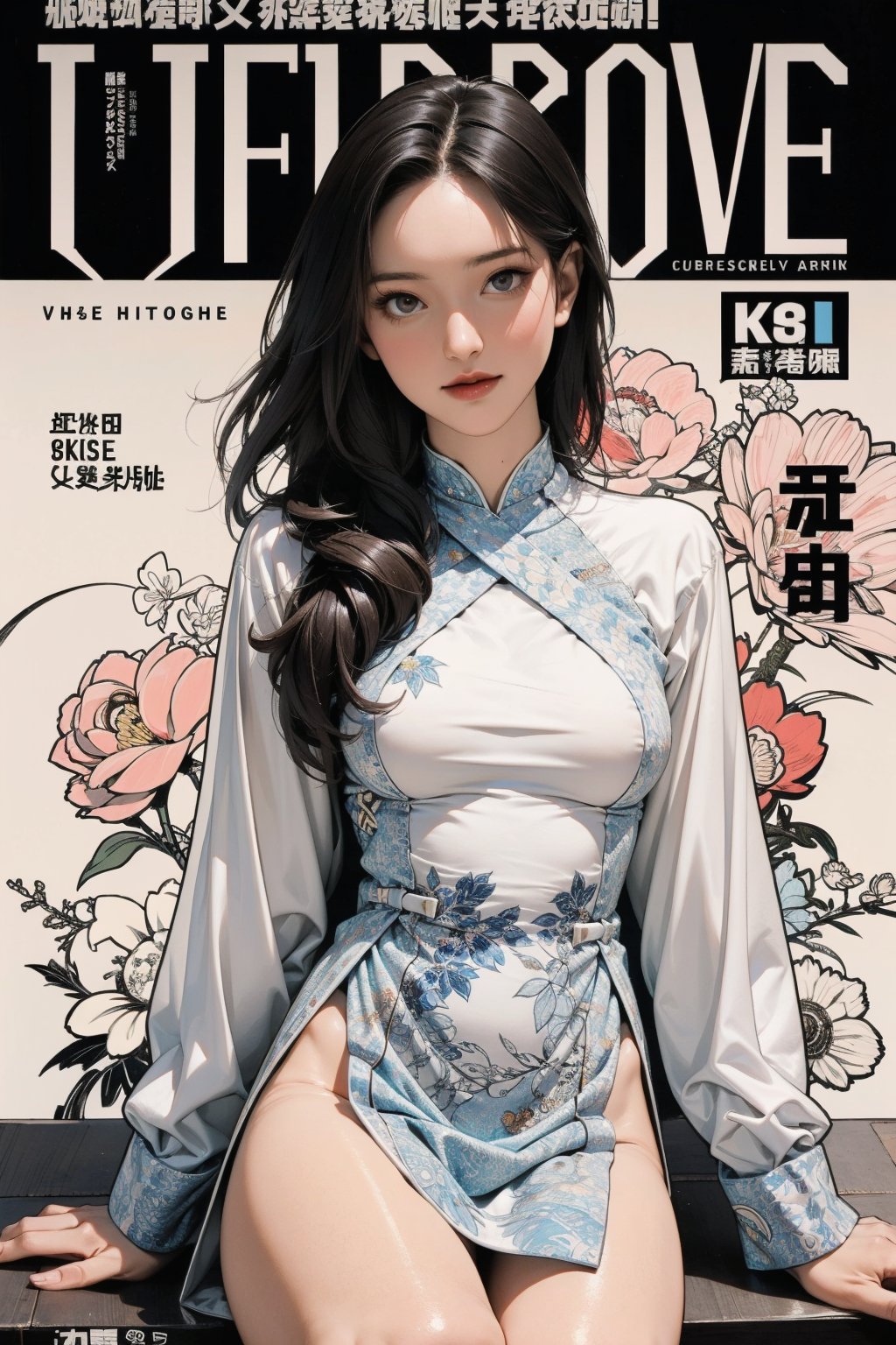 lust, mature, 1girl, thigh up body, looking at viewer, intricate clothes, shiny, professional lighting, different hairstyle, coloful, magazine cover, 2D manga artstyle,  shuhua,kn